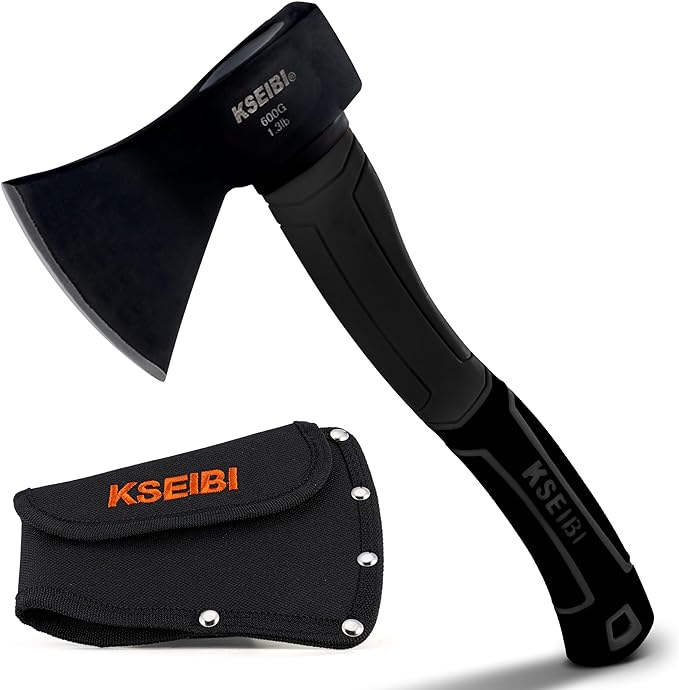 KSEIBI Wood Axe, 274151 Small Outdoor Camp Hatchet 14 Inch for Splitting and Kindling Wood, Forged Steel Blade with Anti-Slip and Shock Reduction Fiber Glasses Handle Great Throwing Axes and Hatchets