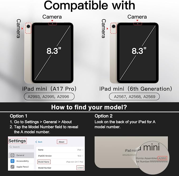 JETech Folio Case Cover for iPad mini A17 Pro/6th Gen (2024/2021) Black | Multi-Angle Stand Cover Pencil Holder Slim Protective Cover Auto Wake/Sleep
