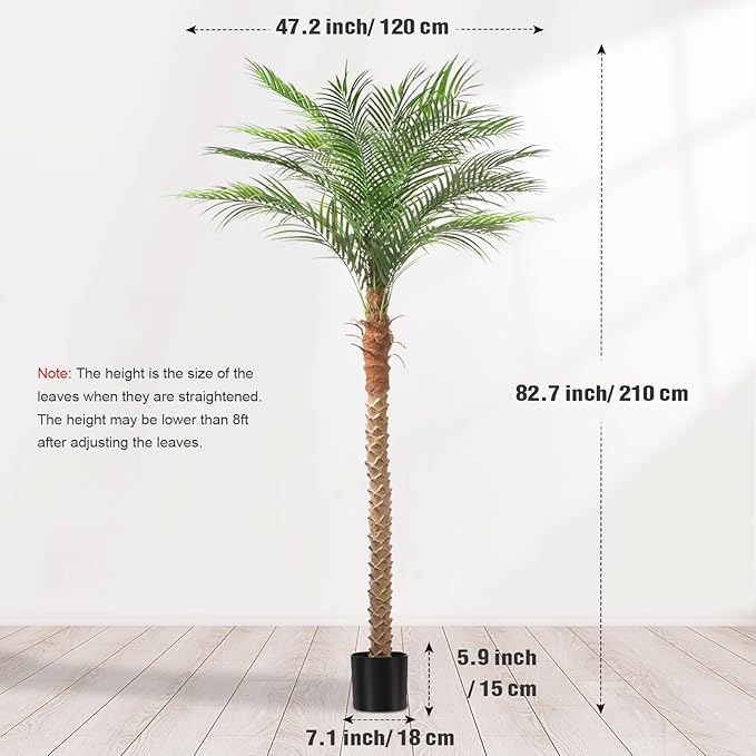 Artificial Phoenix Palm Tree 7ft Tall 2 Set – Fake Large Tropical Tree with 15 Adjustable Leaves, Outdoor Indoor Faux Sago Palm Plant for Living Room Patio Poolside Yard Decor (2, 7ft)