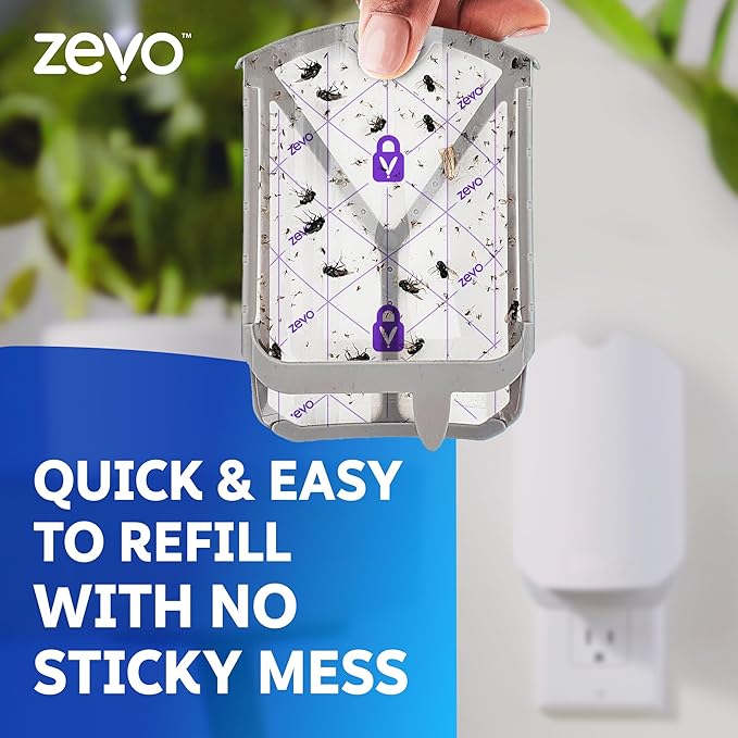 Zevo Flying Insect Trap & Cartridge - Plug in Fly Trap & Indoor Bug Catcher for Gnats, House & Fruit Flies - Mess-Free - Use in Any Room - Uses Blue & UV Light (1 Plug in Device & 1 Cartridge)