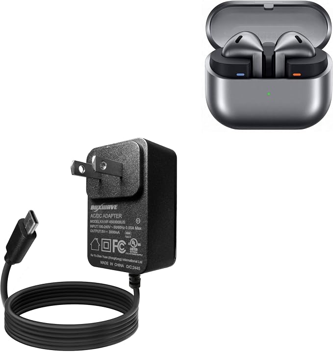 BoxWave Charger Compatible with Samsung Galaxy Buds3 - Wall Charger Direct (15W) Rapid Charge Your Device with Built-in 3ft Cable