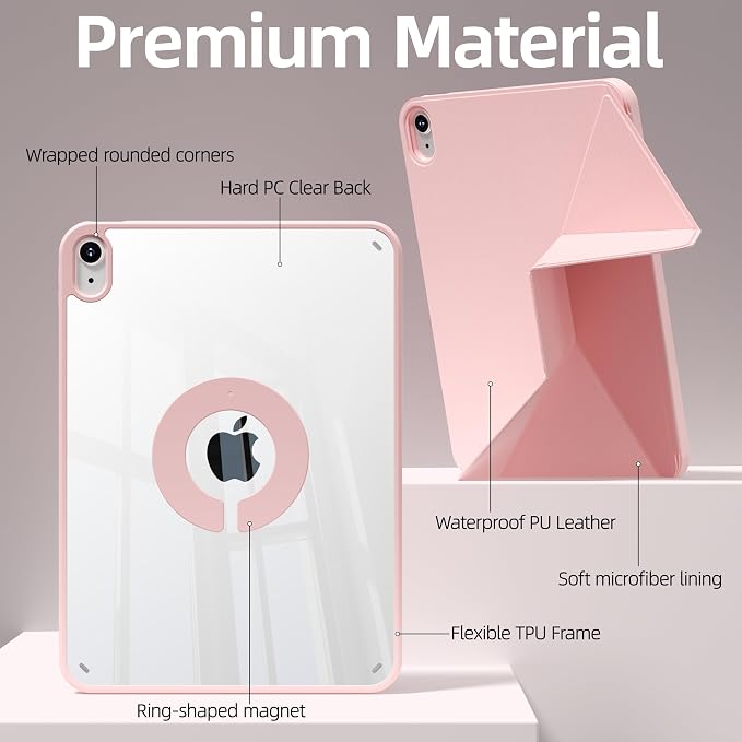 kenke Case for iPad Air 11'' M4/M3/M2 Air 10.9'' 5th/4th Gen Black | Detachable Rotating 360° Magnetic Clear Back Multi-folding Stand Cover Pencil Holder Auto Wake/Sleep Touch ID