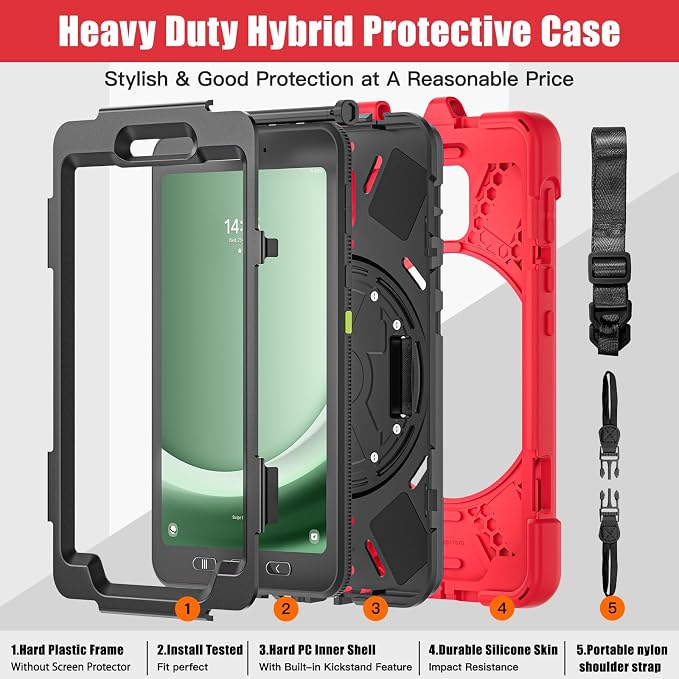Samsung Galaxy Tab Active5/Active 3 8.0 Case with 360 Stand Handle Hand Strap &amp Shoulder Strap for Galaxy Tab Active5 8 2024 X300/X307 Active3 8 2020 T570/T575/T577 (Black)