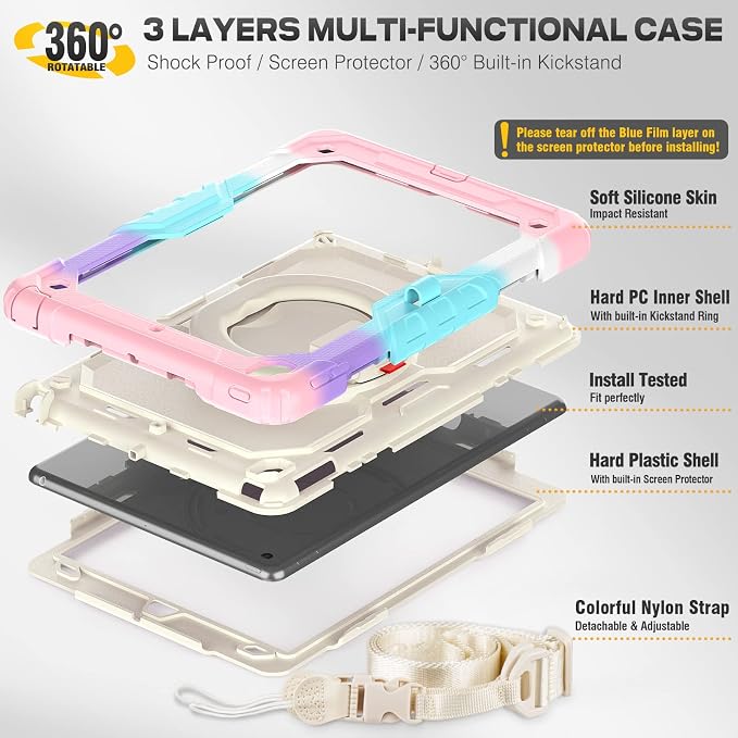 SEYMAC stock Handle Case for iPad (A16) 11th / 10th Gen 11'' /10.9'' Black | Full-Body Drop Protection Shockproof Case Pencil Holder Screen Protector 360 Ring Handle Stand 2025/2022 Released