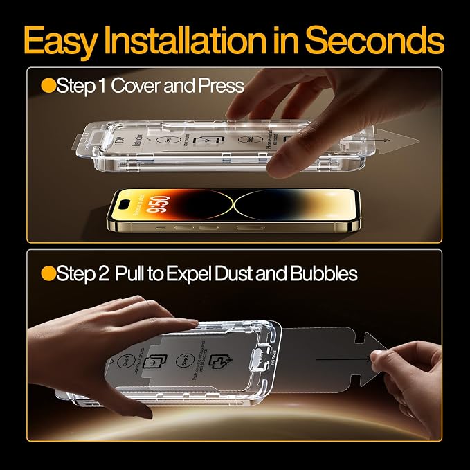 SMARTDEVIL (3+3 Pack HD Clear Screen Protector for iPhone 14 Pro Max with 3 Camera Lens Protectors 9H Tempered Glass Shatter-Resistant SmartPull Dust &amp Bubble-Free Install Frame Case-Friendly