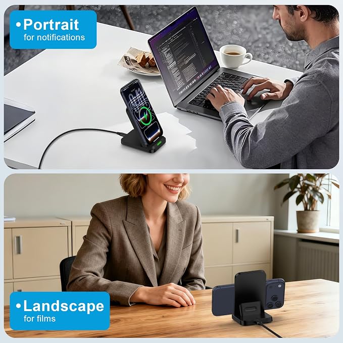 Google Pixel 9 10a 15W Wireless Charger Stand Phone Station with QC Adapter | for Google Pixel 10 Pro Fold 10 Pro 10 9a 9 Pro Fold 8a 8 Pro 7a Desk Android Wireless Fast Charging Dock Pad 2 Pack Bla