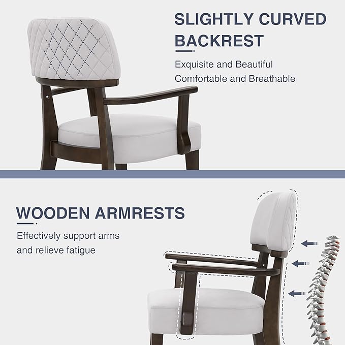 Modern Wood Dining Chairs with Arms Set of 4, Velvet Upholstered Kitchen Chairs with Open Curved Backrest & Black Hardwood Legs, Accent Chairs 350 LBS Capacity, Grey