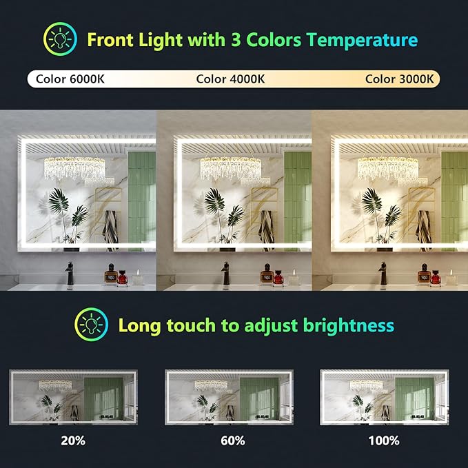 YEELAIT 68x38 Inch RGB LED Bathroom Mirror Front Light and RGB Backlit Lighted Vanity Mirror for Bathroom Wall Mounted Dimmable Anti Fog Memory Shatter-Proof IP54 Waterproof Horizontal/Vertical
