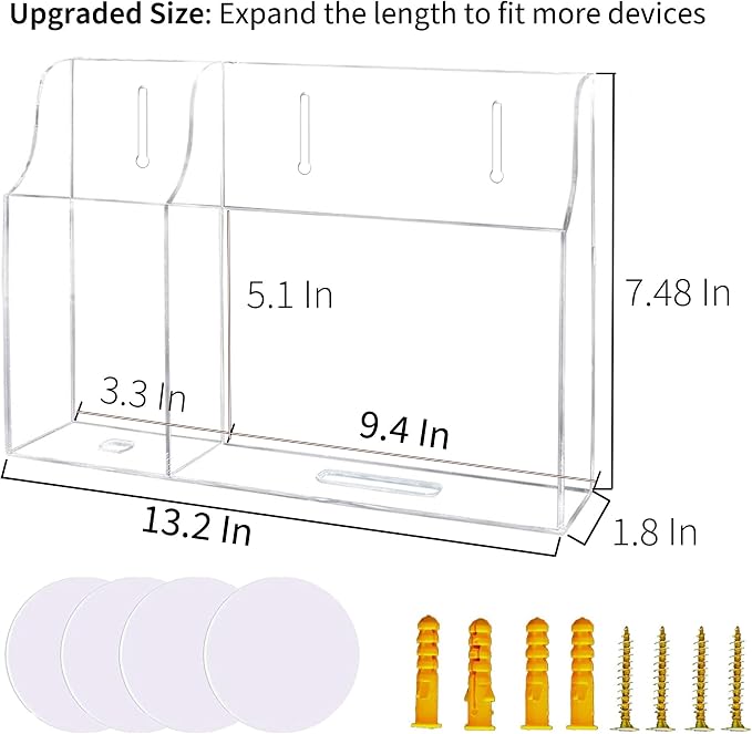Clear Wall Tablet Holder Acrylic Wall Mounted Phone Holder for iPad Remote Control Holder Laptop Stand for eReader Storage Caddy with Charging Holes for Kindle iPhone
