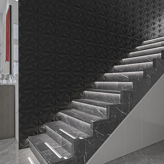 Art3dwallpanels 33 Pack 3D Wall Panel Diamond for Interior Wall Décor, PVC Flower Textured Wall Panels for Living Room Lobby Bedroom Hotel Office, Black, 12''x12'' Cover 32.Sq.Ft.