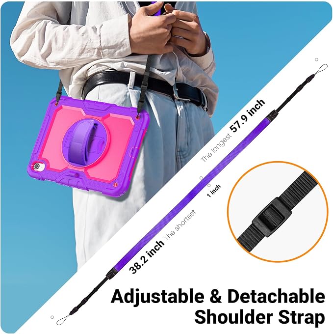 Case for iPad (A16) 11th/10th Generation 11''/10.9'' 2025/2022: Shockproof Protective Case with Hand/Shoulder Strap Pencil Holder Rotate Stand Screen Protector Black