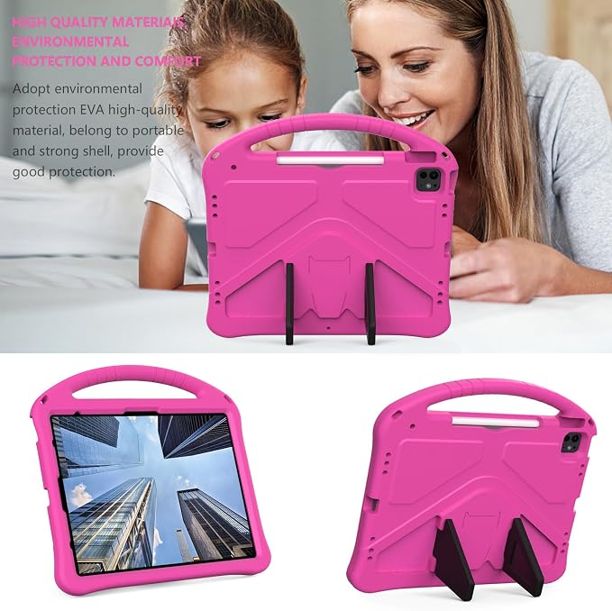 Kids Case for iPad Air 13 (2026/2025/2024) M4/M3/M2 &amp iPad Pro 13 2024 &amp iPad Pro 12.9 Cover 6th/5th/4th/3rd Gen (2022/2021/2020/2018) DIY Figures EVA Rubber Handle Stand Shockproof Bumper