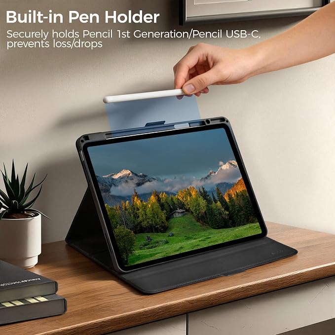 Case for iPad A16 (11th Gen)/iPad 10th Generation Black | Slim LightweightPremium Vegan Leather CoverPencil HolderAuto Sleep/WakeMulti Viewing AngleTyping AngleMagnetic Clasp