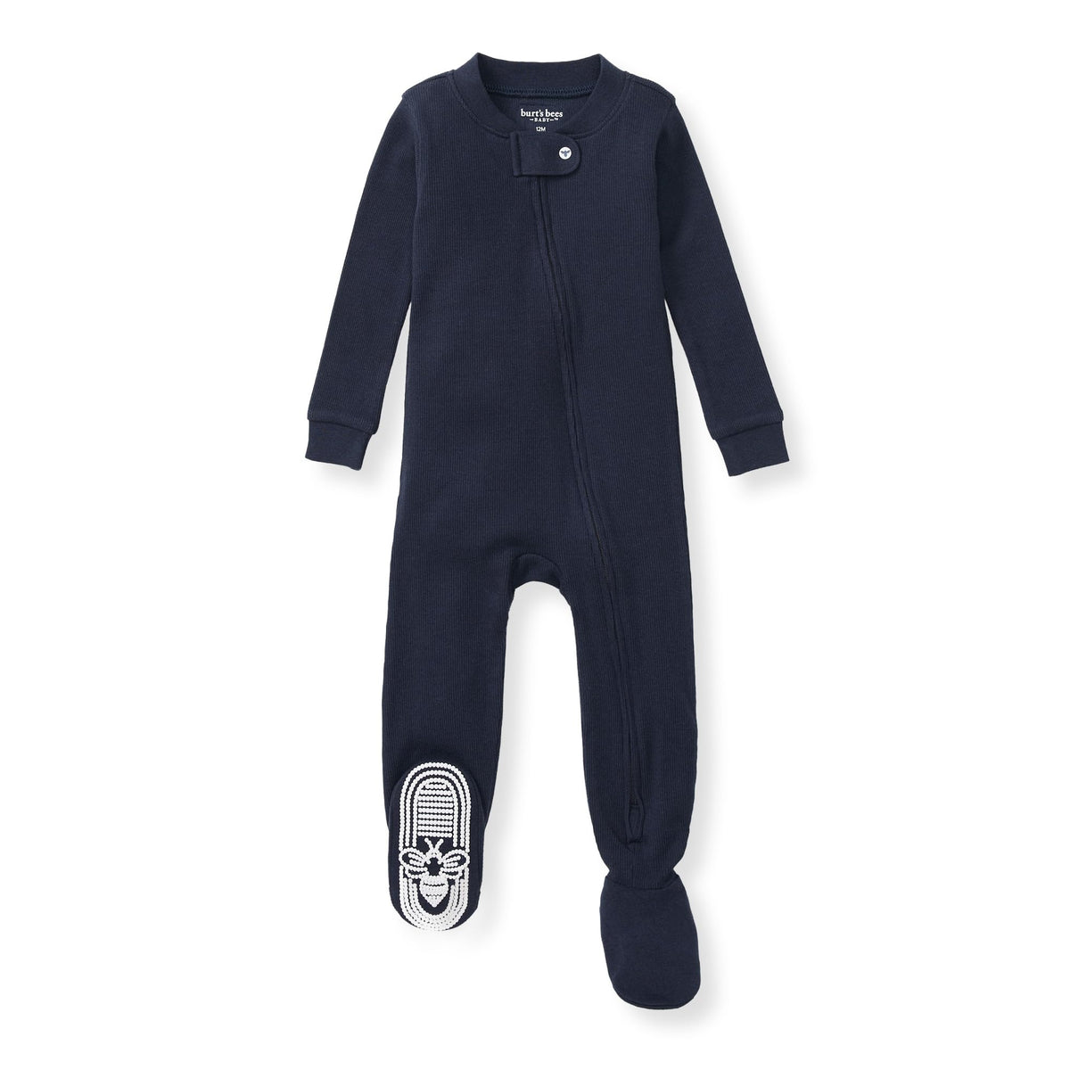 Burt's Bees Baby Baby Boy's Sleeper PJs, 100% Organic Cotton, One-Piece Footie, Zip Up Jumpsuit, Snug Fit Pajamas, Midnight Solid Rib, 12 Months
