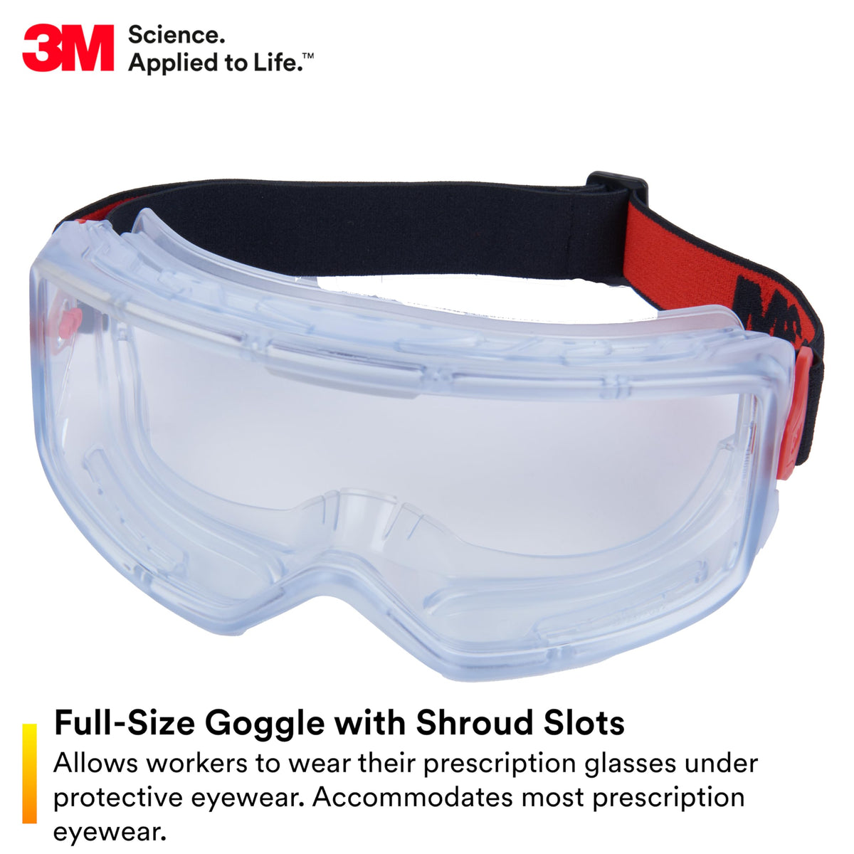 3M GoggleGear Eye Protective Goggle 3000 Series, Clear Anti-Fog/Anti-Scratch Lens, Premium Cloth Strap, PVC Shroud, 1 Pair, Polycarbonate, GG3101-AF, ANSI Z87.1, CSA Z94.3, D3 D4 Rating