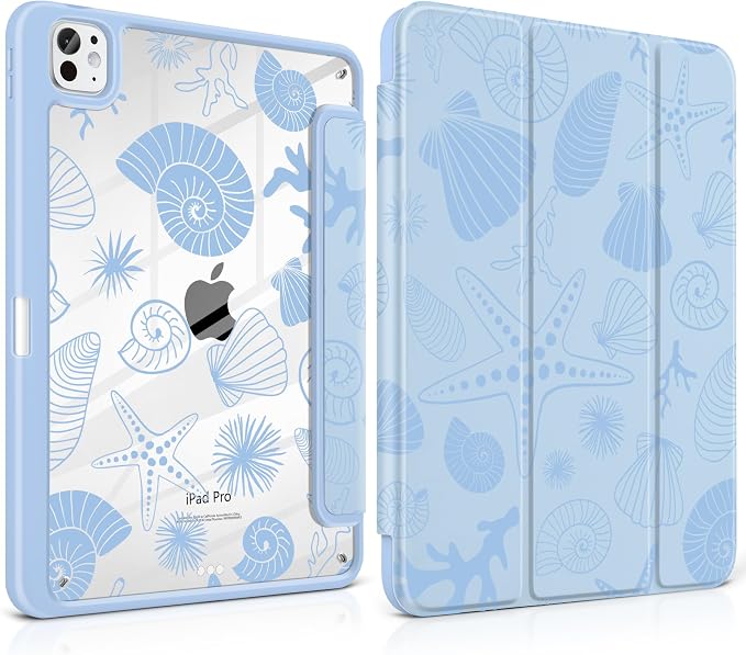 Case for iPad Pro 11 inch M5 2025 /M4 2024 Blue Ribbon Stripe | Blue Ribbon Stripe Folio Case with Clear Back Pencil Holder Trifold Stand and Auto Sleep/Wake for Preppy Aesthetic Users