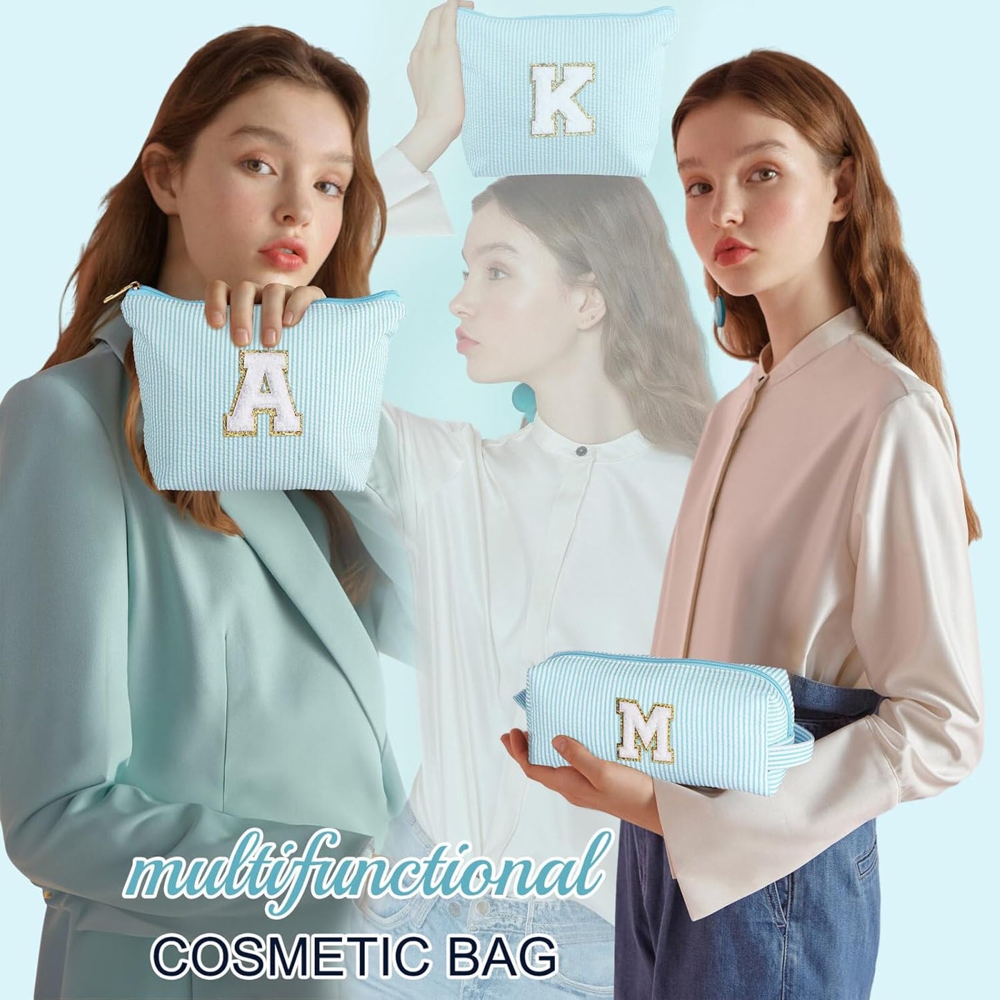 YOOLIFE Cute Makeup Bag for Women Girls - Personalized Teenager Girl Gift Ideas | Initial Make Up Bag | Gifts for Women Friends | Skin Care Bag | Mothers Day Gifts | Tween Girls Trendy Stuff L