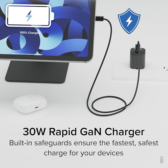 Plugable GaN USB C Black Charger Block with Thunderbolt 3 Cable Bundle