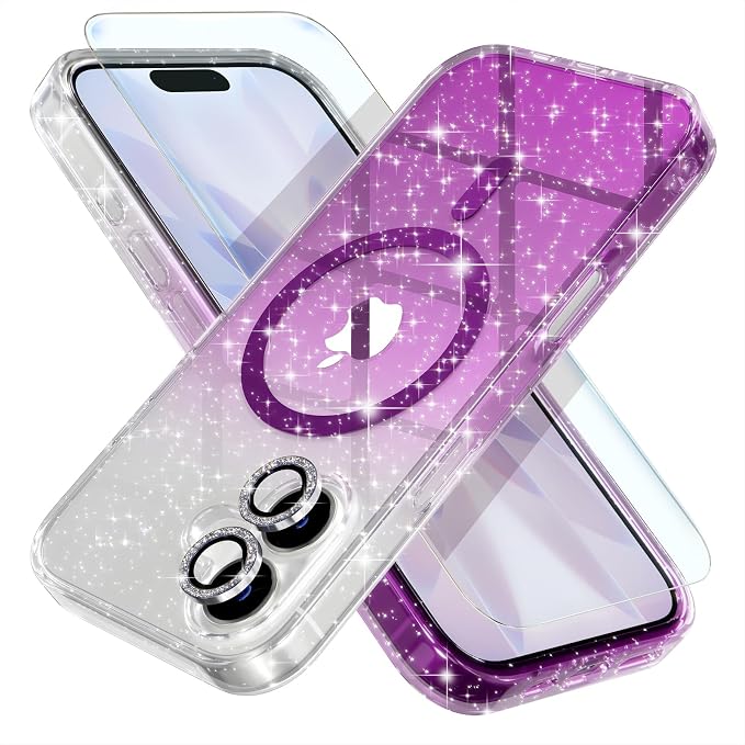 Choiche for iPhone 15 Pro Max Case Compatible with MagSafe Glitter Black | Women Girly Cute Glitter Sparkly Magnetic Phone Case with Diamond Camera Lens Protectors Military-Grade Drop Protection 6.7