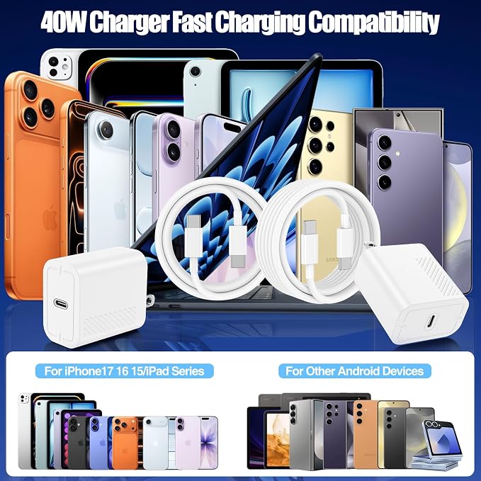 2Pack 65W USB C Charger Block Super Fast Charging Type C Wall Adapter with 3 Port 100W PD Quick Charging for Samsung Galaxy S26/S25 Ultra iPhone 17/16/15 Pro Max iPad Pro/Air &amp MacBook Pro/Air
