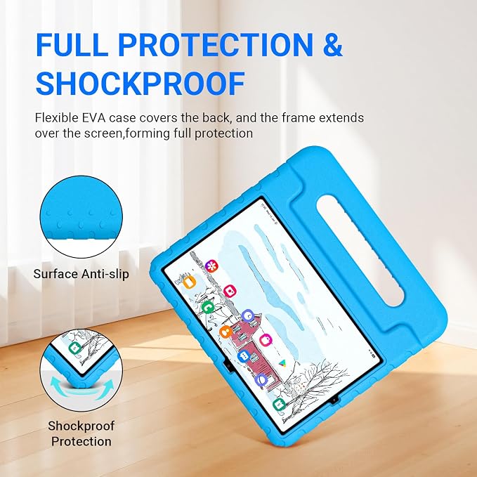 Kids Case for Samsung Galaxy Tab S6 Lite 10.4 Inch with S Pen Holder Black | Fits 2024/2020/2022 Released Shockproof EVA Lightweight Foldable Handle Stand Washable Kids-Friendly