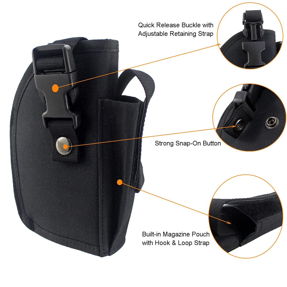 Depring Tactical Belt Holster with Mag Pouch for Handguns with Light or Laser Attachment Universal Outside The Waistband Holster Black
