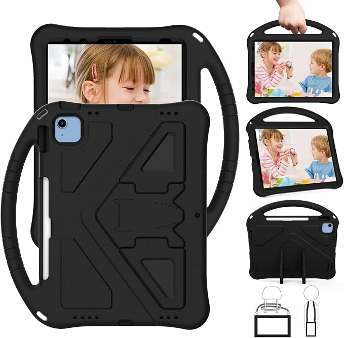 Dteck Kids Case for iPad 10.2 - Shockproof Rugged EVA Handle Stand Child Proof Case for iPad 9/8/7 Generation Black