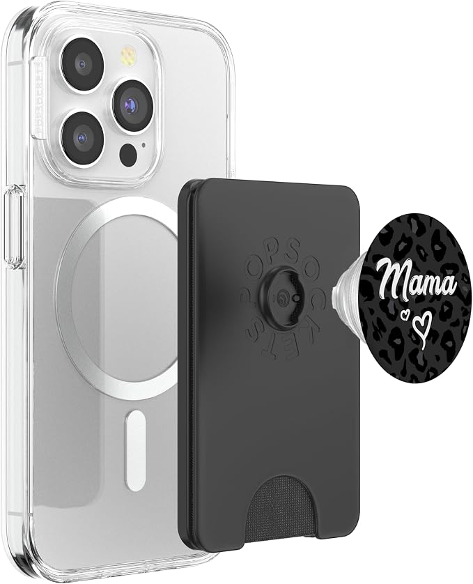 Mama Text for Mommy in Black Cheetah Pattern with Heart PopSockets Adhesive PopGrip