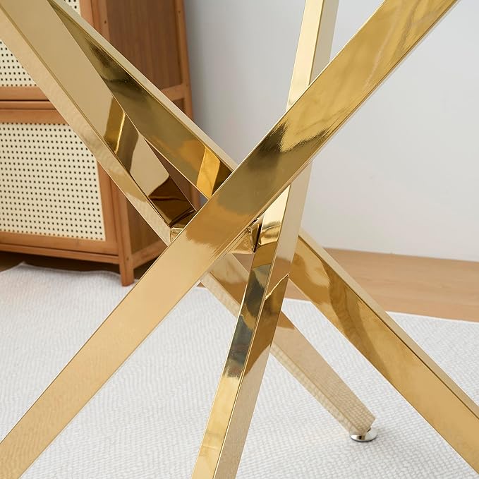 36" Square Glass Dining Table Modern Kitchen Glass Top Table for 4 with Gold Chrome Metal Legs, Clear Dining Table Kitchen Table for Home Office Dining Room