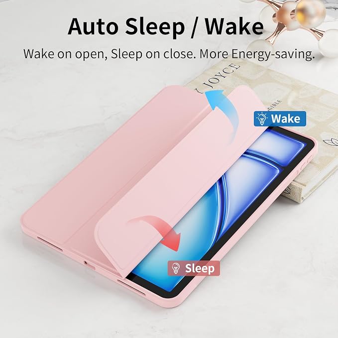 Case for iPad Air 11 Inch M4/M3/M2 iPad Air 5th/4th Gen 10.9 Inch | Soft TPU Back Shell &amp Slim Trifold Stand Cover without Pencil Holder Support Pencil Charging Auto Wake/Sleep Black
