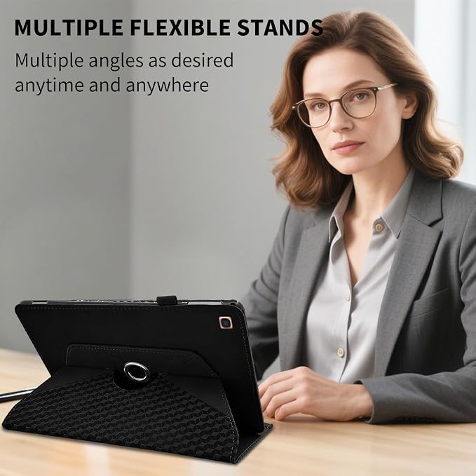 Rotating Case for Samsung Galaxy Tab A 10.1 2019 Model SM-T510/T515360° Rotating Multi-Angle Viewing Stand Cover PU Leather Business Folio Protective Cases Black