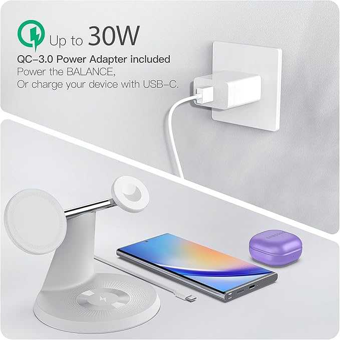 3-in-1 Wireless Charging Station for Apple Devices - Fast Charging Station for iPhone and Watch with MagSafe, Stable Charger Stand for iPhone 17 Air 16 15 14 13 12 Series & iWatch & AirPods