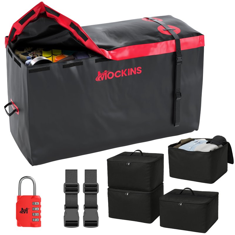 Mockins 15 Cu Ft Trailer Hitch Cargo Carrier Bag with 4 Packing Cubes
