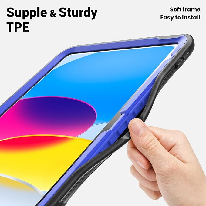 Case for iPad (A16) 11th Generation 11 inch 2025 Lightweight Rugged Dual-Material Design 360° Rotating Adjustable Leather Hand Strap Foldable Kickstand Durable with Full ProtectionBlue