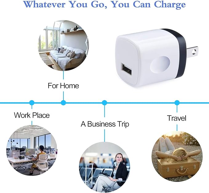 USB Wall Plug 10Pack 1A/5V Single Port USB Wall Charger Block Power Adapter | Charging Cube Brick Box for iPhone 17 16 15 14 13 12 Pro Max/XS Samsung S26 S25 S24 S23 S22 S21 Ultra Android Phone Char