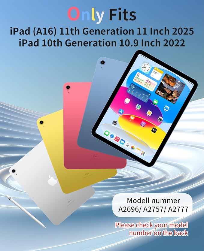Case for iPad (A16) 11th Gen 11'' 2025/iPad 10th Gen 10.9'' 2022 | Shockproof Protective Cover with Pencil Holder Multi-Angle Stand Clear Back Support Touch ID &amp Auto Sleep/Wake (Black)