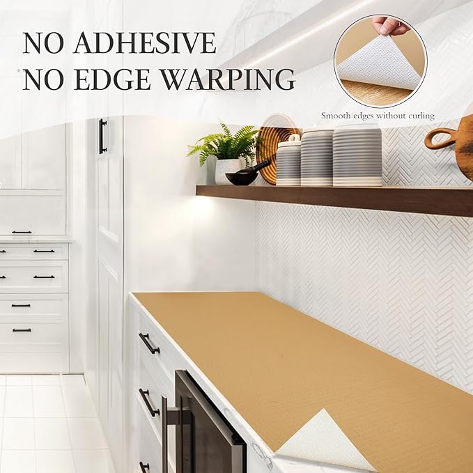 Beautysaid Shelf and Drawer Liner for Kitchen Cabinet, Non Adhesive Non Slip Shelf Paper Waterproof Washable Thickened for Dresser Pantry Shelve Bathroom Protector Liner(Beige,12 in x 30 FT)