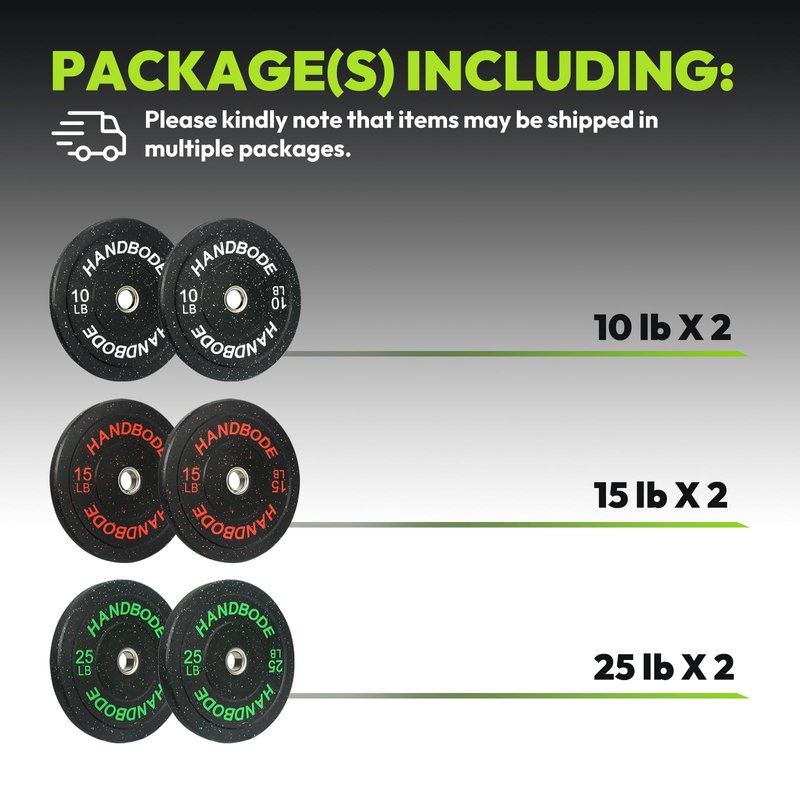 HANDBODE Bumper Plates High-Bounce Olympic Weight Plates, Colored crumb rubber plate for Weight Lifting and Strength Training 160 LB Set A