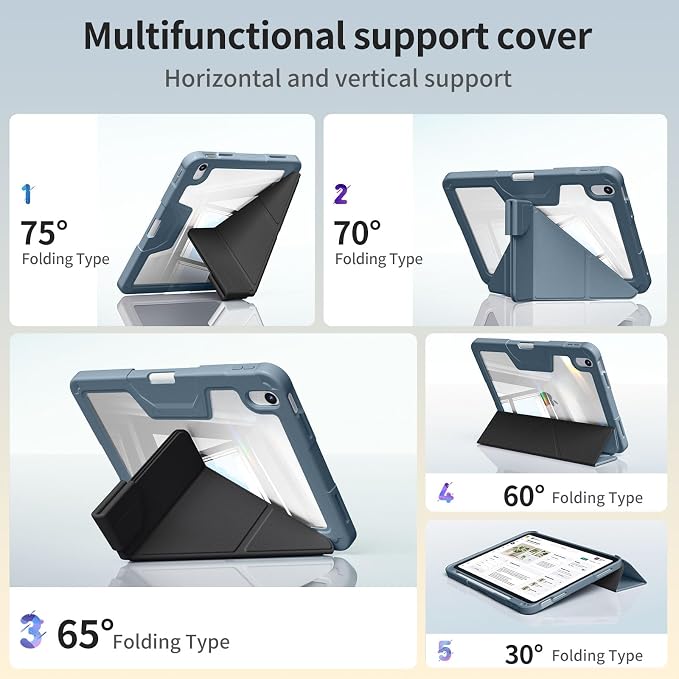 Case for iPad (A16) 11th Gen 11'' 2025/iPad 10th Gen 10.9'' 2022 | Shockproof Protective Cover with Pencil Holder Multi-Angle Stand Clear Back Support Touch ID &amp Auto Sleep/Wake (Black)