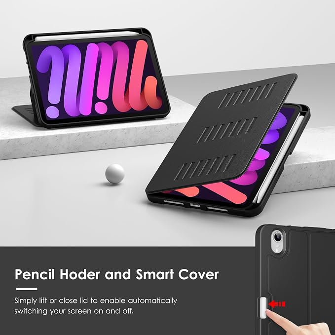 VIKESI Case for iPad mini 7 (A17 Pro) and iPad mini 6Multiple Angles Magnetic Stand CoverShockproof Soft BackPencil Holderand Auto Sleep/WakeBlack