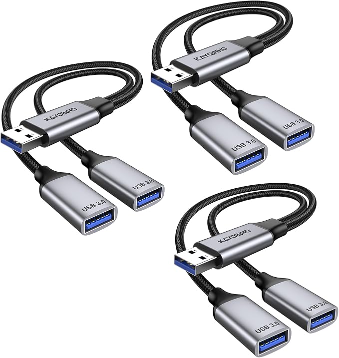 USB 3.0 Splitter 1 in 2 Out USB Splitter Y Cable USB Male to 2 Female Cable for PC Tablet Laptop MacBook Keyboard PS4 PS5 Mouse FlashDrive LED Etc.