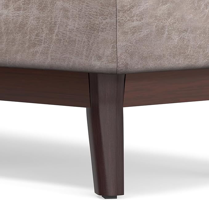 SIMPLIHOME Owen Rectangular Storage Ottoman - 48 inch Wide Upholstered Vegan Leather Lift-Top Ottoman in Distressed Grey Taupe, Mid-Century Modern Ottoman for Living Room with Tufted Detail