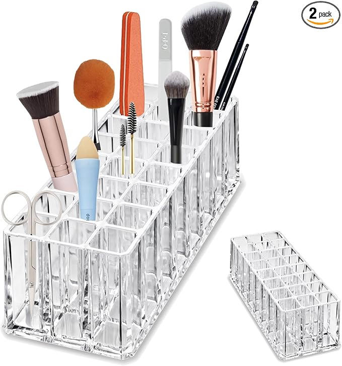 BY ALEGORY Acrylic Makeup Tool Organizer 24 Space Storage Deep Slot Refillable Container For Long Cosmetic Beauty Tool Organization Display Case (2)