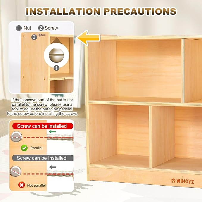 wingyz Wood Storage Shelf Organizer, 35.4" L, 5-Section Montessori Kids Toy & Book Shelf, Wooden Cabinet for Kids Rooms, Playroom, Classroom, Nursery, Preschool Furniture - Nature