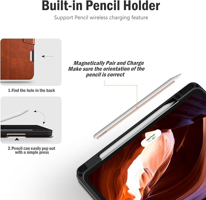 Antbox for iPad Air 13 Inch Case 2026 M4 /2025 M3 /2024 M2 Black | Built-in Pencil Holder Supports Pencil Pro and Pencil (USB-C) Auto Sleep/Wake PU Leather iPad Air 13'' Cover