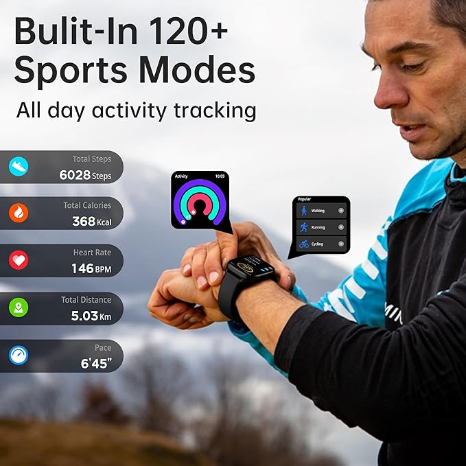 Sunorshop Fitness Tracker Answer/Make Calls, Smart Watch with Blood Pressure, Blood Oxygen, 24/7 Heart Rate Monitor, 120+ Sport Mode Activity Tracker, Waterproof Sleep Tracker for Women Men