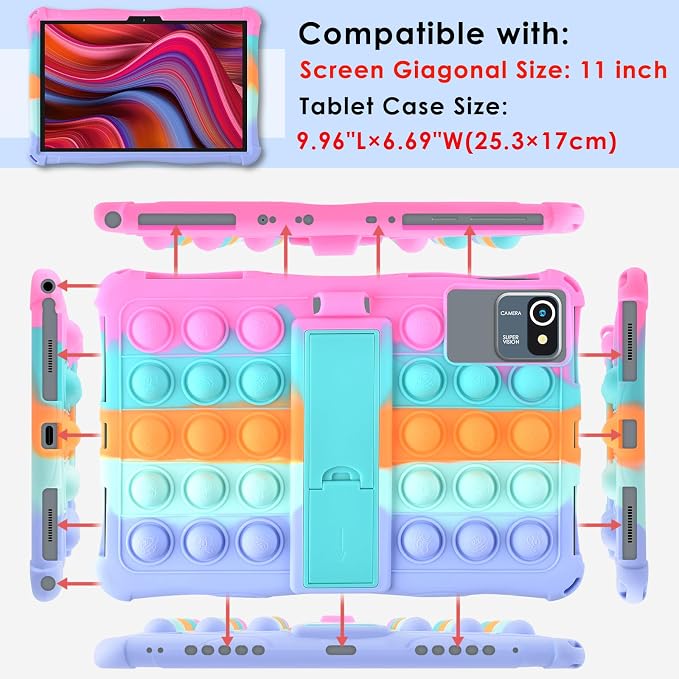 DETUOSI 11 inch Tablet Case Compatible with COLORROOM Android 14 AOCWEI X800 with Shoulder Strap and Stylus Pen Multi-Angle Protective Cover for TECLAST P50 Dazzling Dark Blue
