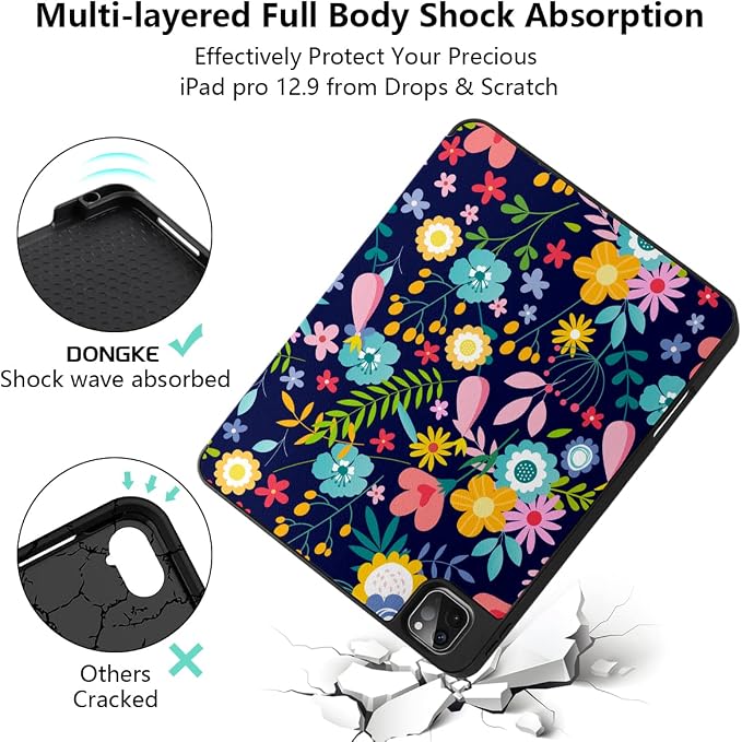 Case for iPad Pro 12.9 inch 6th Generation 2022 Built-in Pencil Holder + Trifold Stand + Auto Wake/Sleep + Protective Cover for iPad Pro 12.9 5th/4th/3rd Gen- Bear