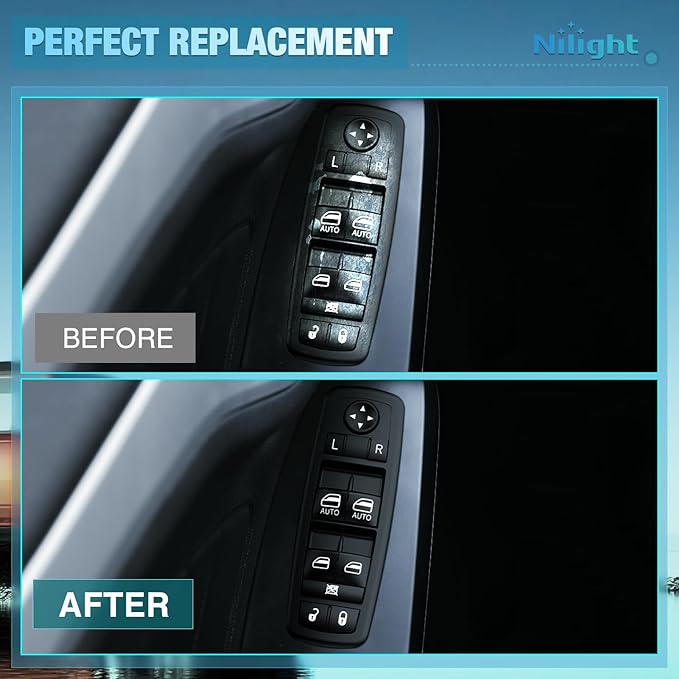 Nilight Power Master Window Switch Compatible with 2009 2010 2011 2012 Dodge Ram 1500 2500 3500 Front Left Driver Side Windows Control Replacement Set with Removal Tool
