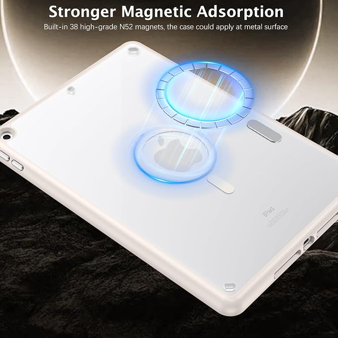 Telaso Magnetic for iPad 9th Generation/iPad 8th Generation/iPad 7th Generation Case iPad 10.2 inch 2021/2020/2019 Translucent Matte Back Soft TPU Bumper Military Grade Protective Case Black